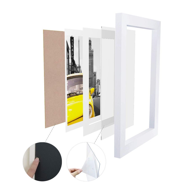 Emeyart 12x16 White Picture Frames Display 11x14 Documents with Mat or 12 x 16 Photo Without Mat Solid Wood Picture Frame for Living Room and Office Wall Decor - Image 3